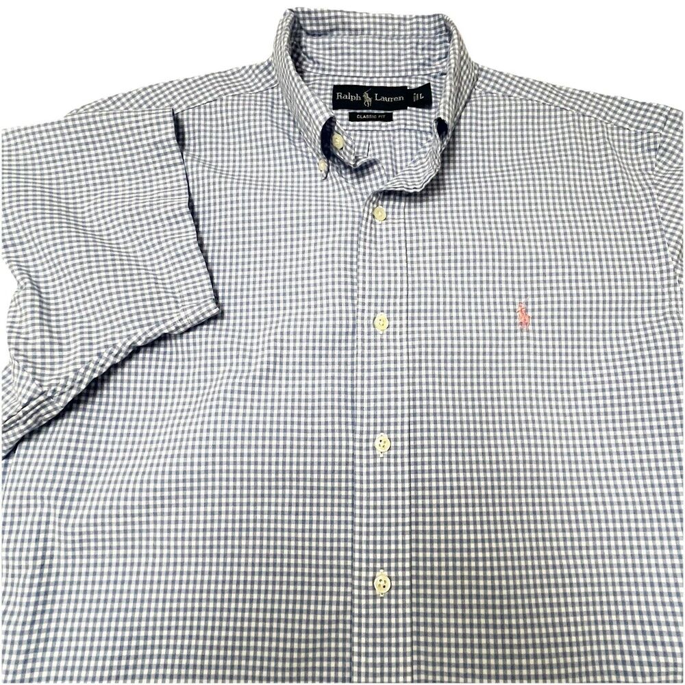 Ralph Lauren Classic Fit Blue Gingham Check Short Sleeve Shirt Size  Large